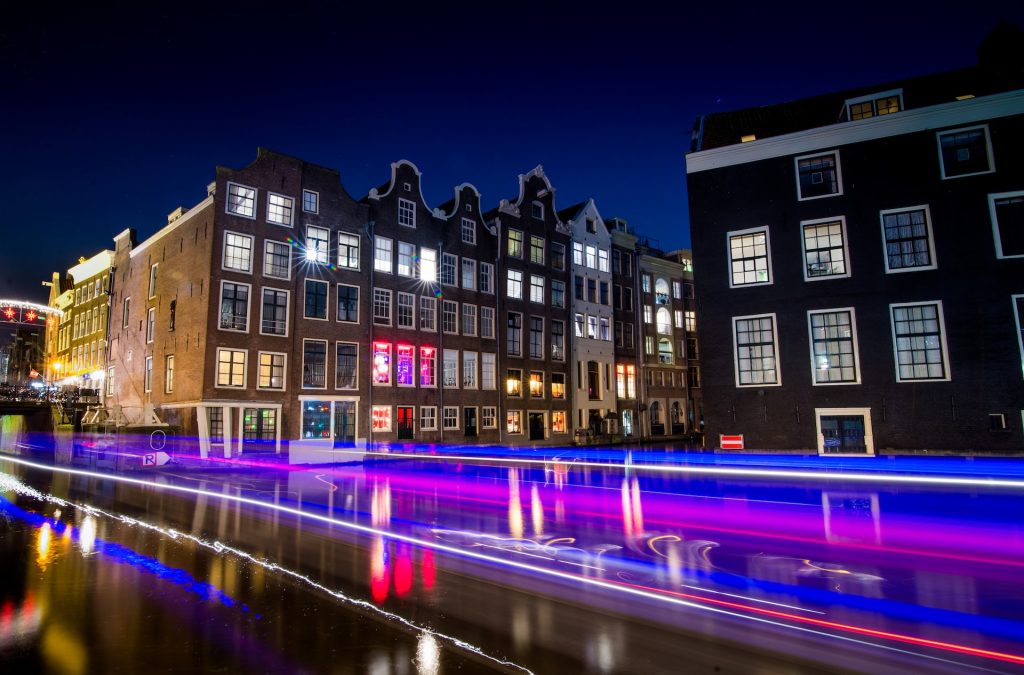 night street of amsterdam city